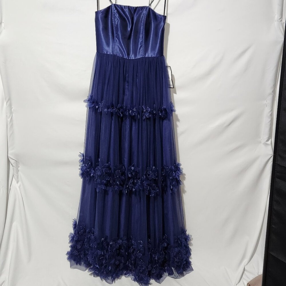 Speechless Navy Blue Formal Strapless A-line Dress with 3D Florals - Size 11